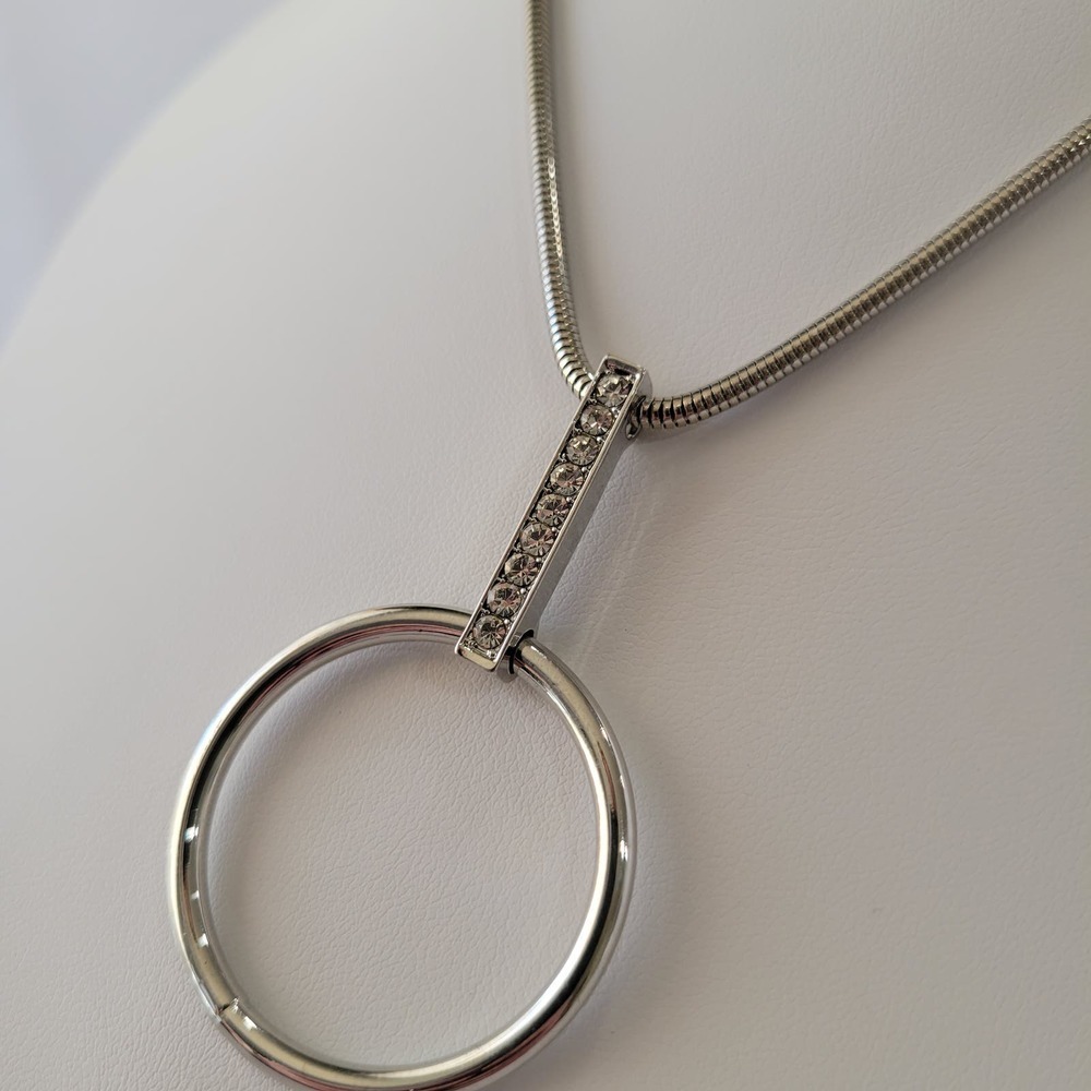 Alfani Silver-Tone Open Circle & Pavé Bar Rodeo Pendant Necklace, 17" NEW - Picture 3 of 6
